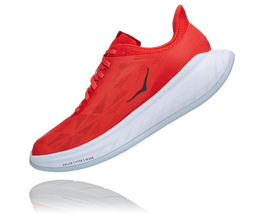 Hoka Australia One One Carbon X 2 - Mens Running Shoes Red/White - ZBVEL-5207